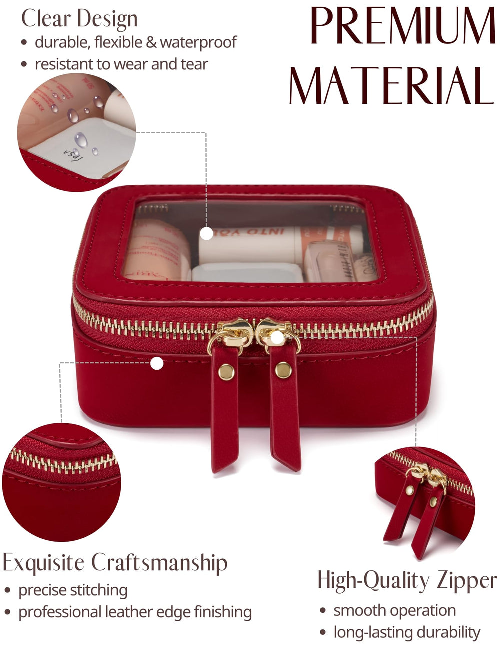 Popvibe Clear Makeup Bag side view highlighting portability in red