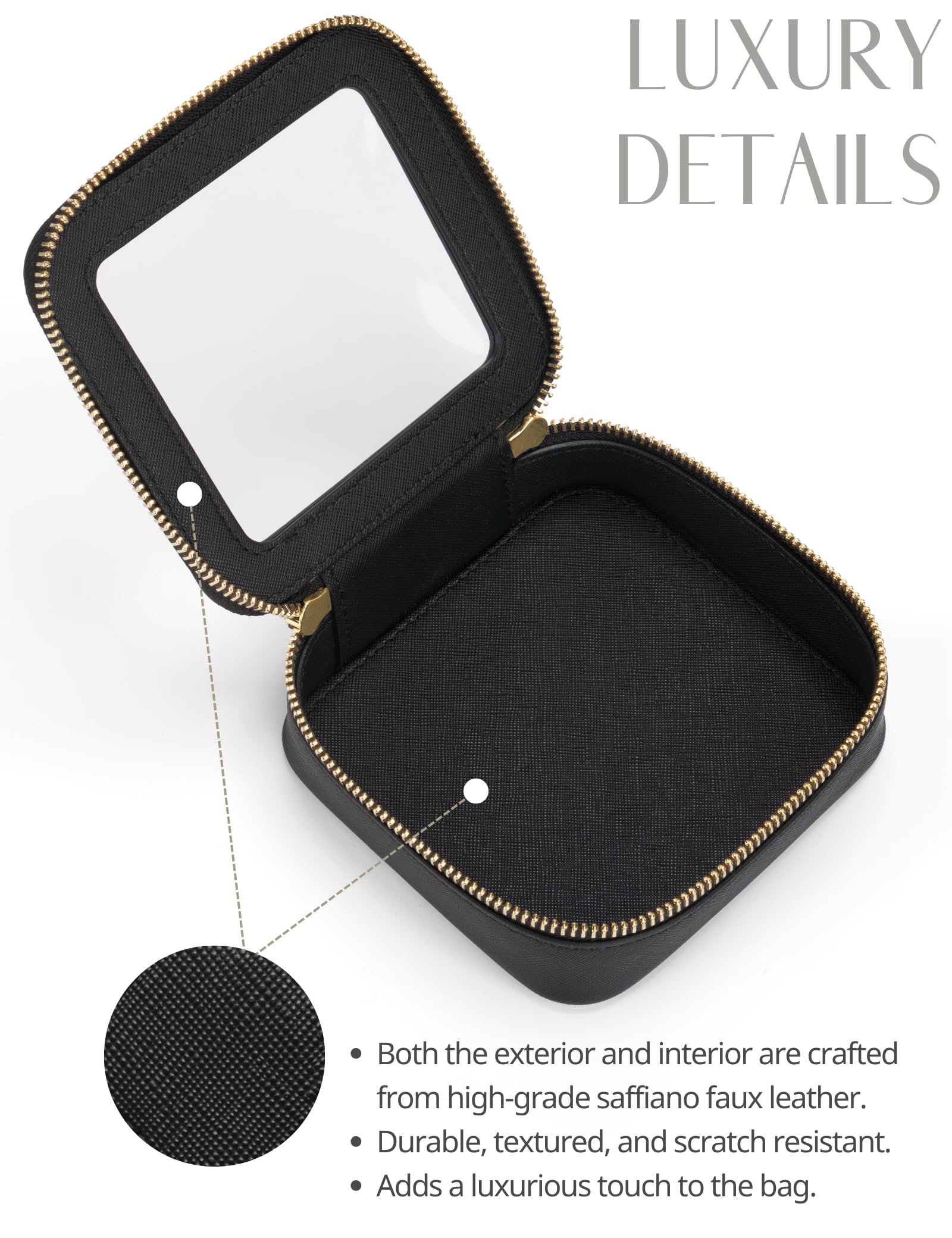 Popvibe mini clear black makeup bag with items demonstrates travel-ready storage for small items.