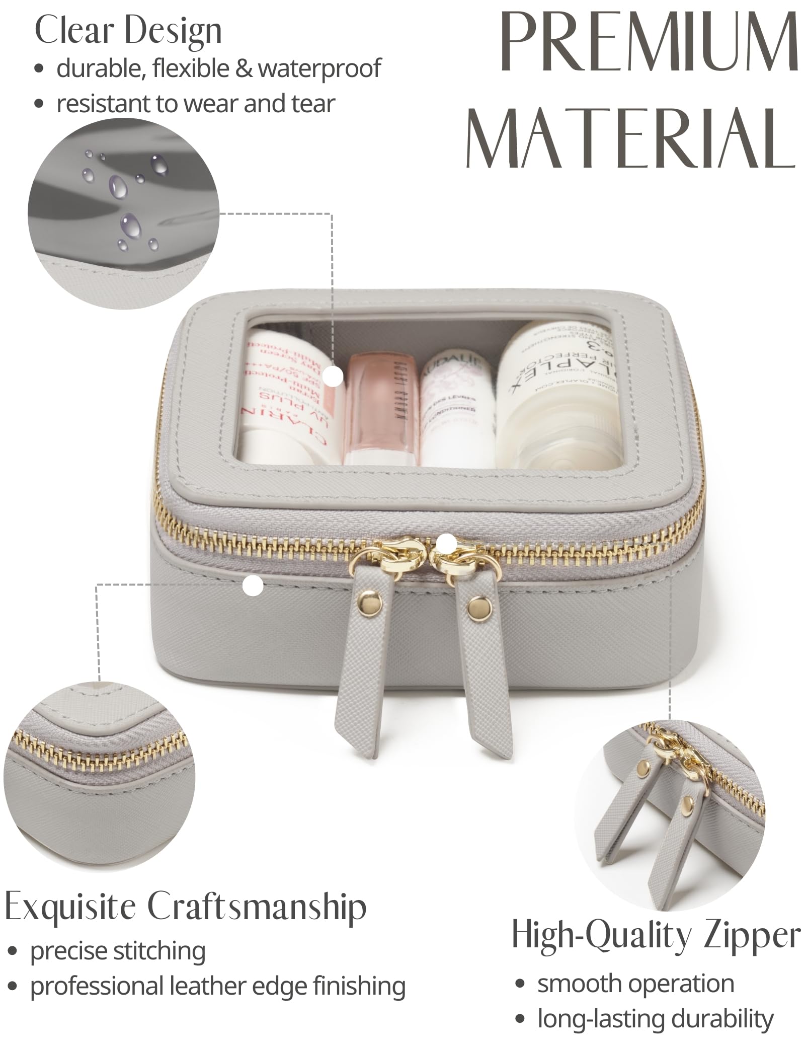 Popvibe mini makeup bag leather trim keeps items organized with premium feel