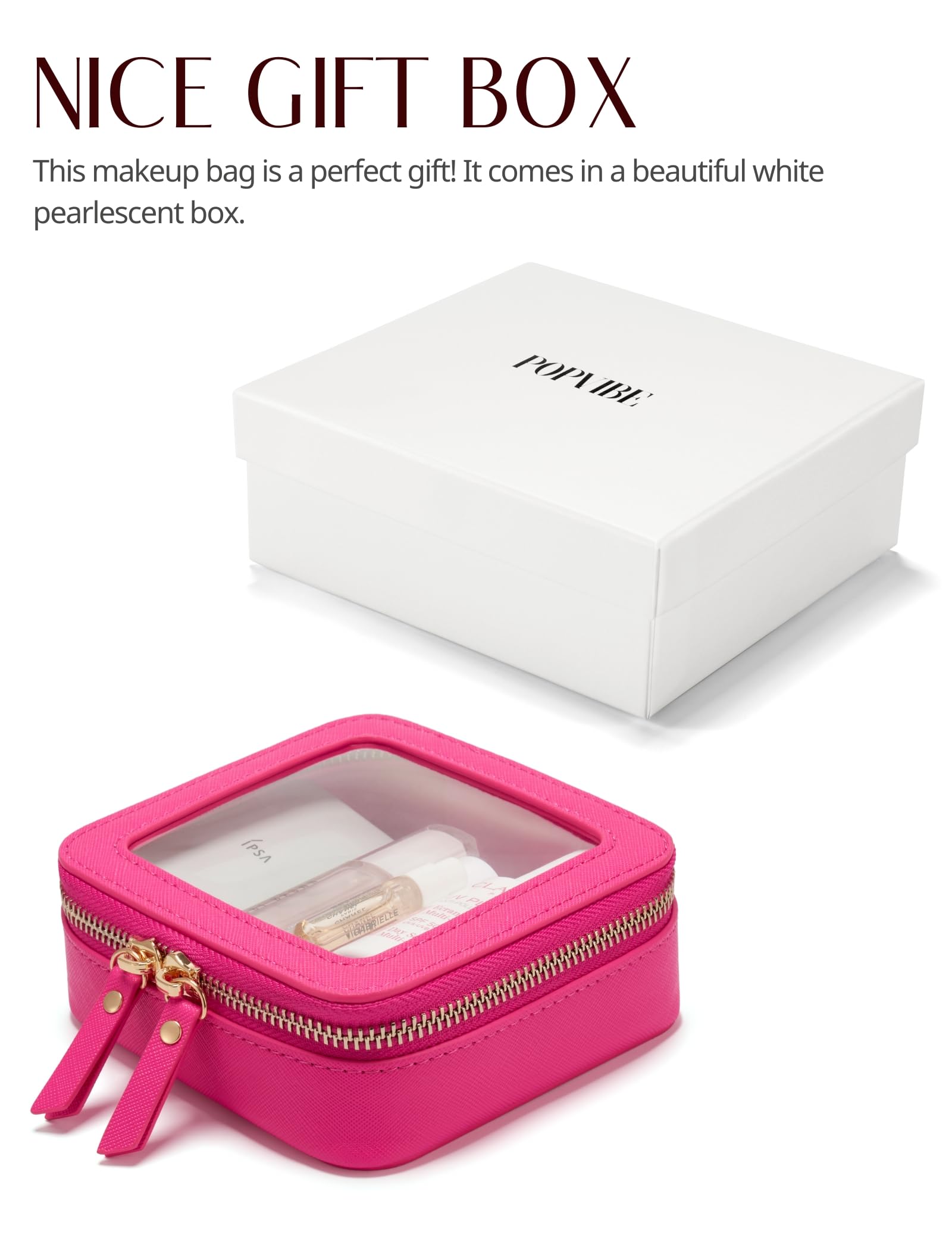 Popvibe mini makeup bag secure zipper keeps contents protected.