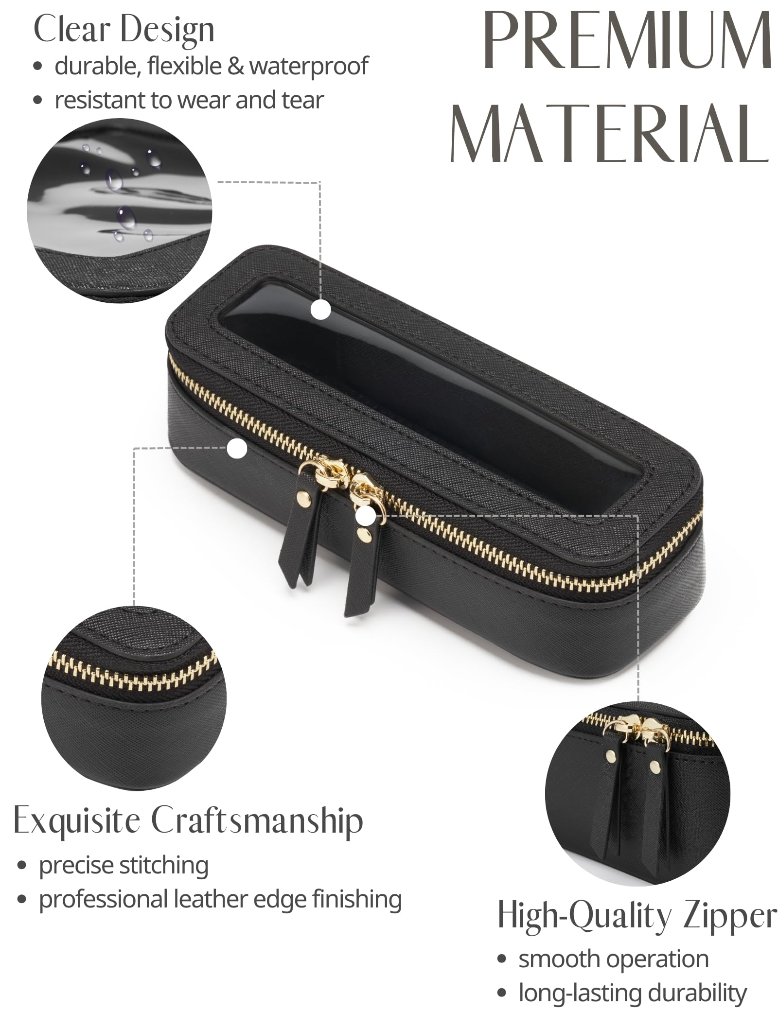 Popvibe premium saffiano faux leather cosmetic case resists scratches and cleans easily