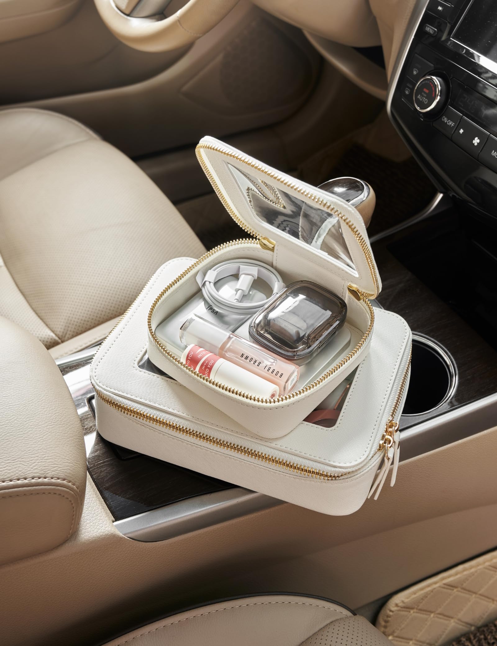 Popvibe saffiano-faux-leather exterior offers durable, scratch-resistant style with easy cleanup.