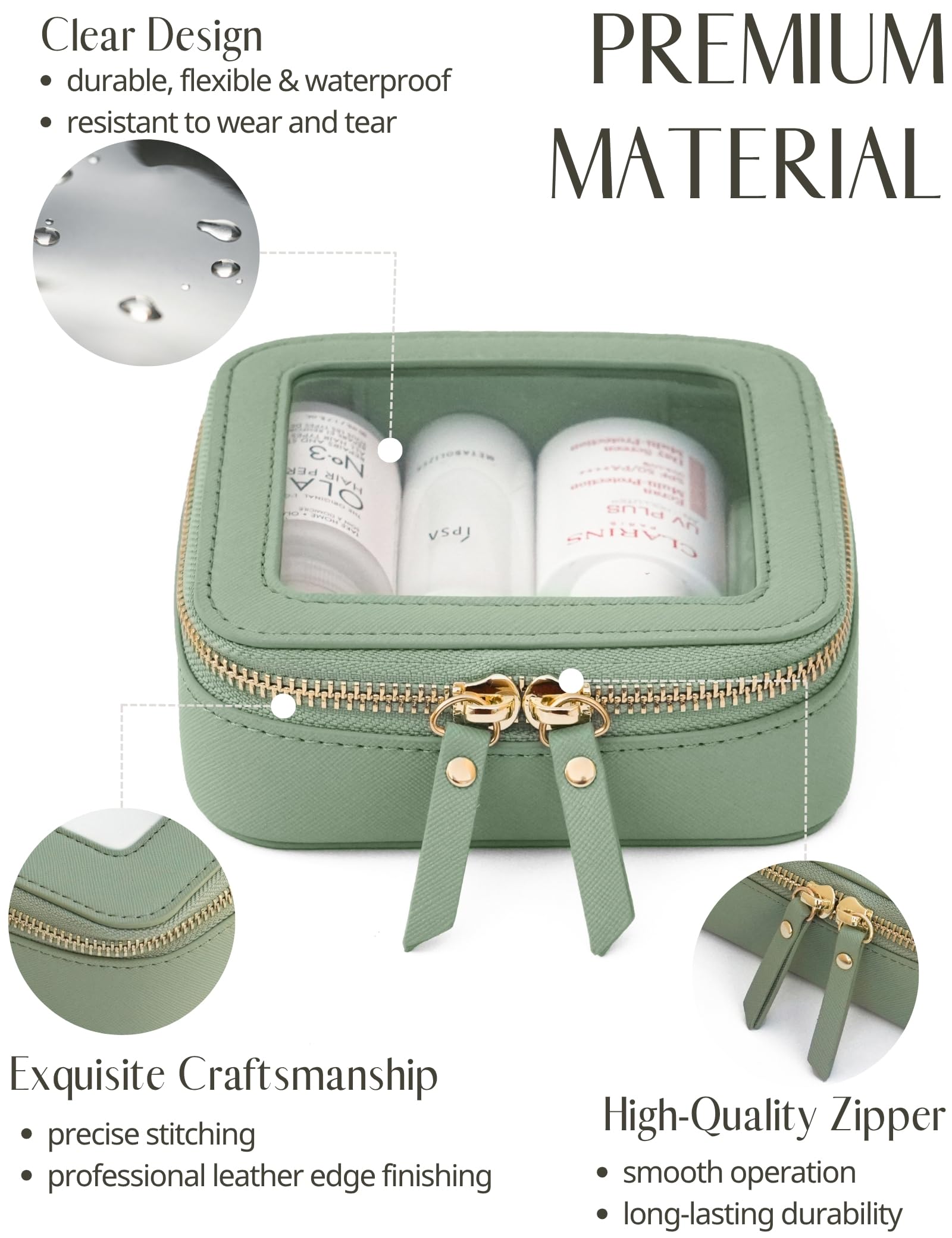 Popvibe sage green mini cosmetic case shows compact travel-ready storage for daily essentials.