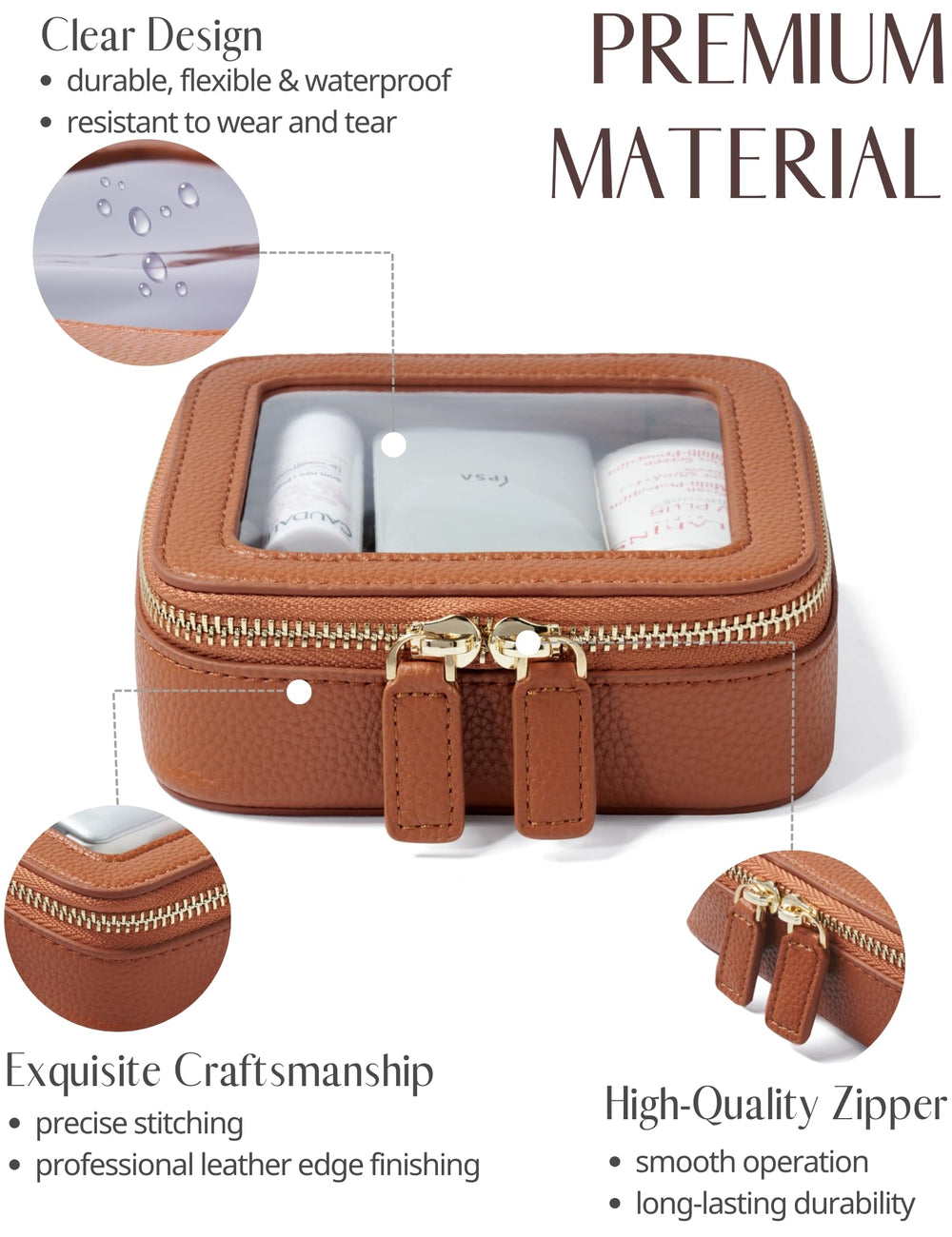 Popvibe translucent cosmetic case side profile highlighting portability for on-the-go essentials.