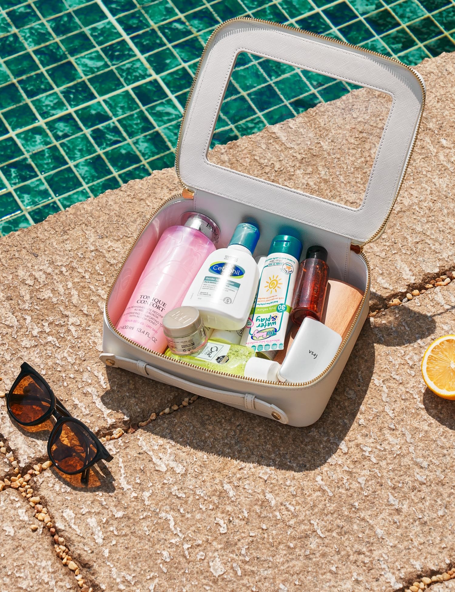 Popvibe two-piece set travel shows flexible packing for cosmetics and skincare.