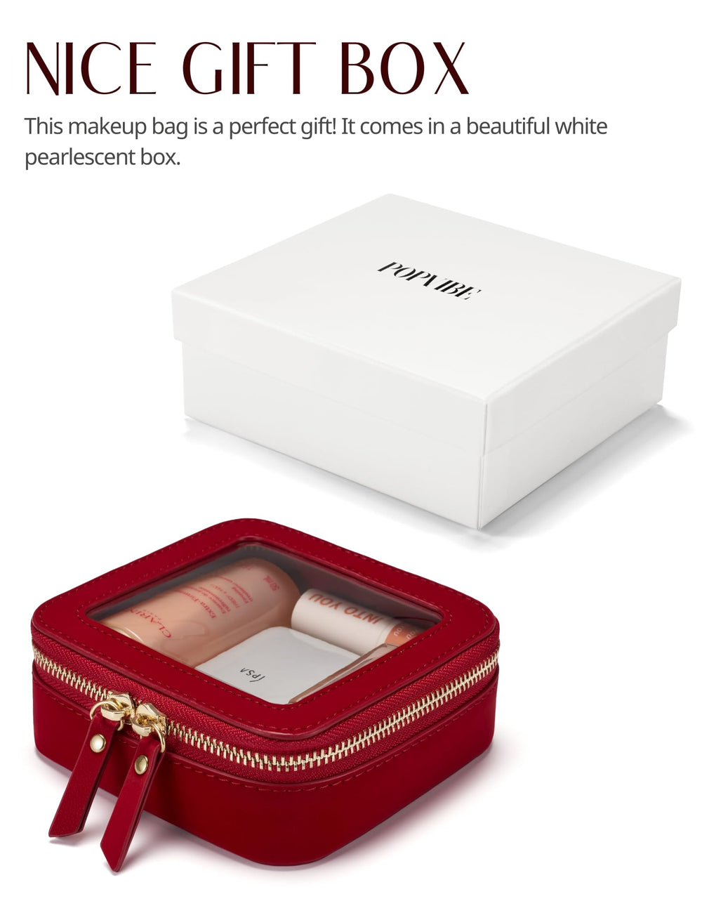 Popvibe Water-resistant material red makeup bag protects contents