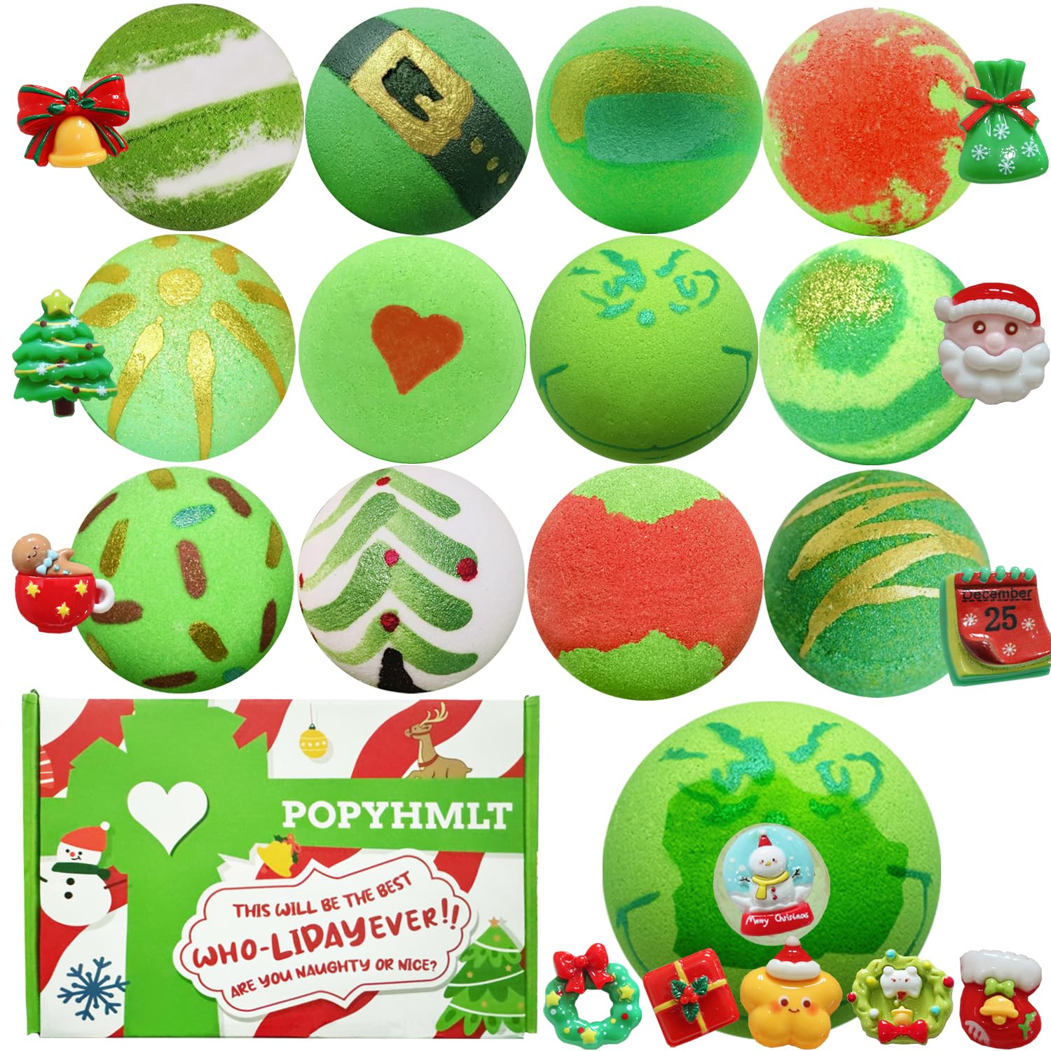 POPYHMLT Christmas bath bombs box, gift-ready packaging for holiday gifting.