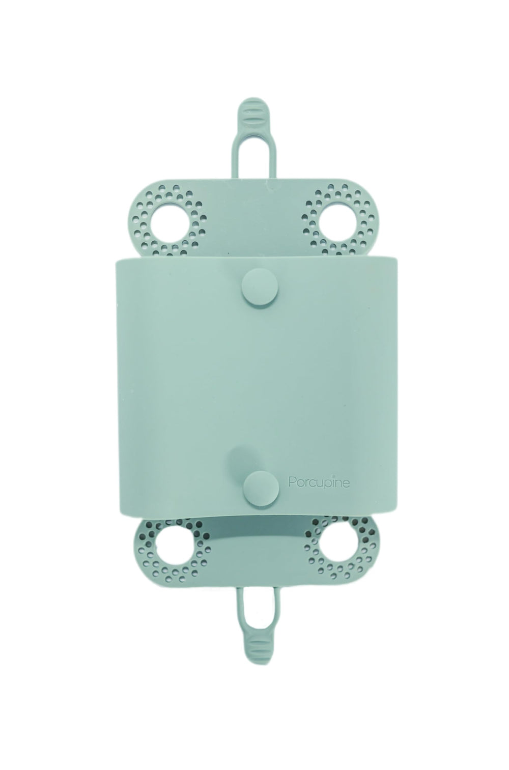Porcupine shower wall hair catcher in sage green catches hair and protects drains.