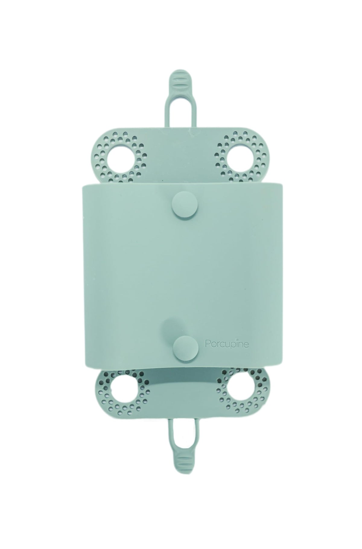 Porcupine shower wall hair catcher in sage green catches hair and protects drains.