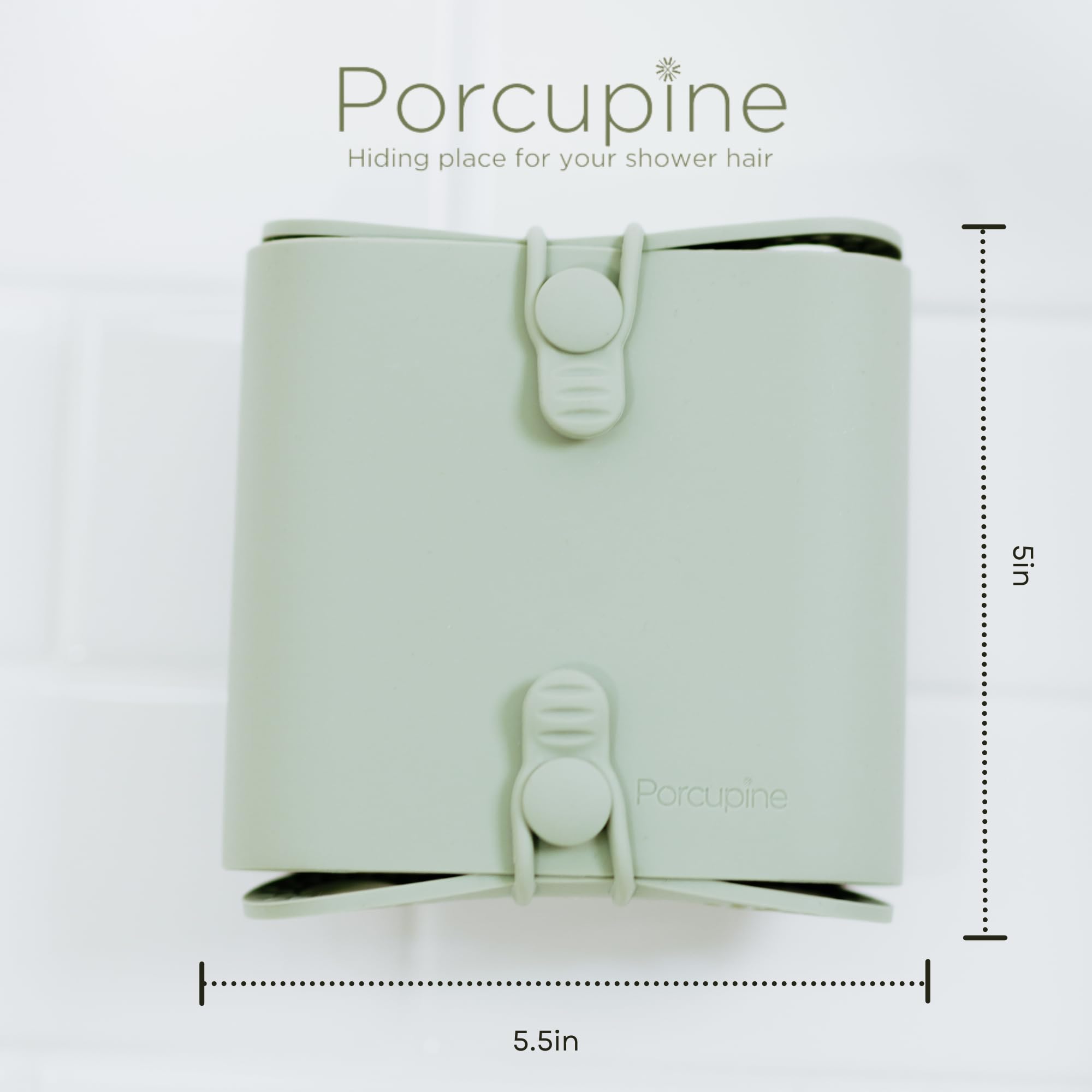 Porcupine shower wall hair catcher silicone bristles close-up shows easy cleaning.