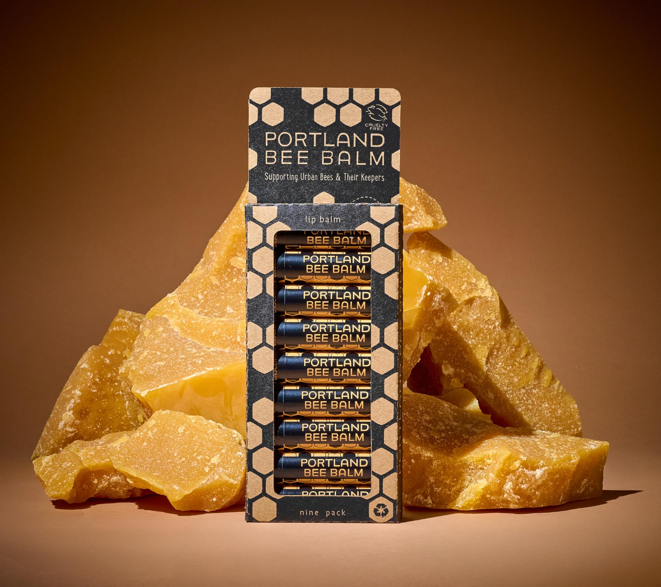Portland Bee Balm cruelty-free and sustainable logos convey ethical commitments.