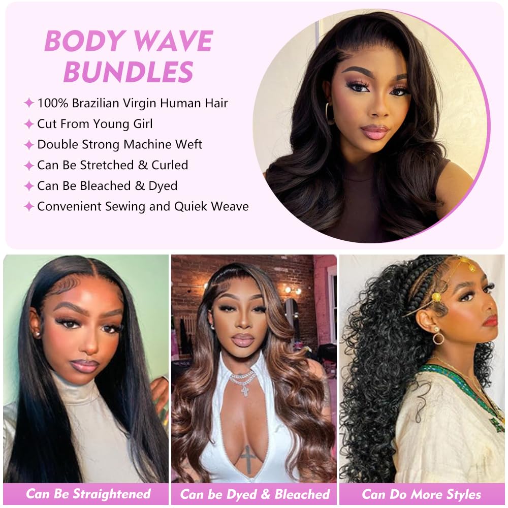 poshbash body wave bundles application-use model shot for sew-in or wig prep