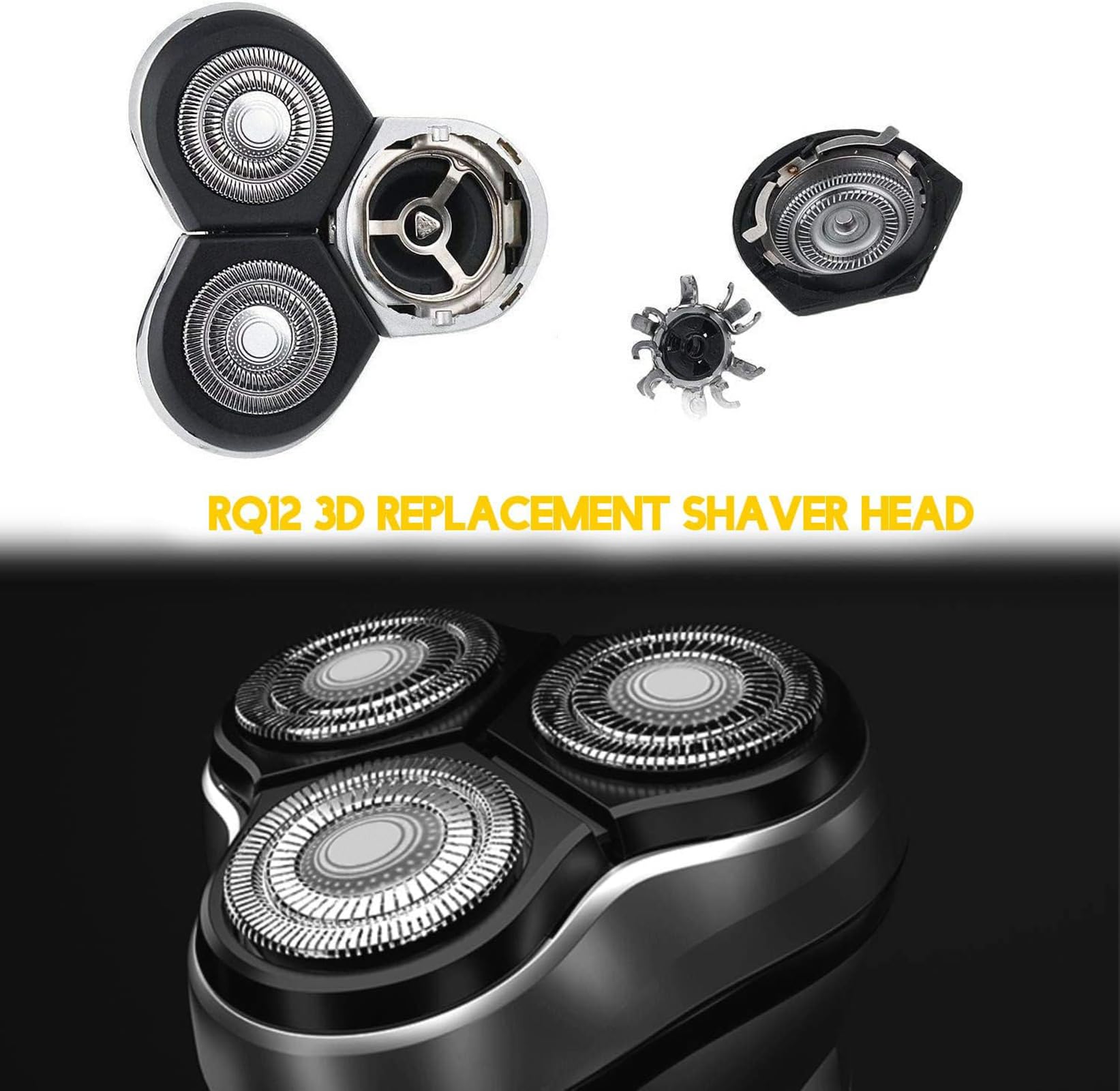 Poweka RQ12 compatibility close-up demonstrates fit with Philips RQ11 and RQ10.