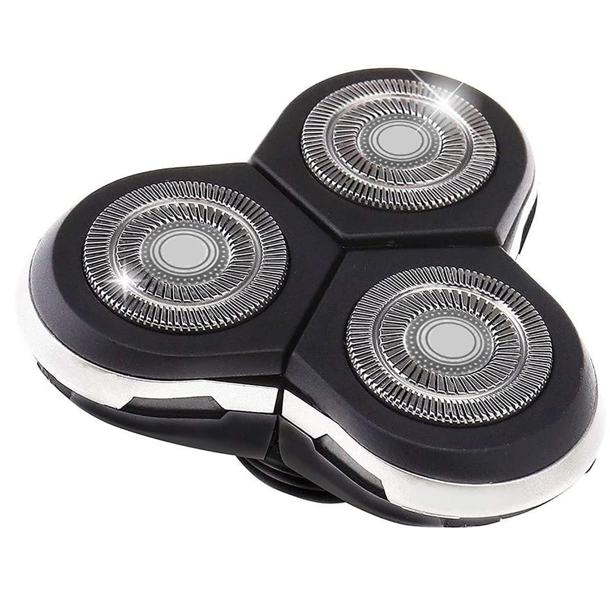 Poweka RQ12 replacement head close-up shows triple 3D floating cutters for smooth contouring.