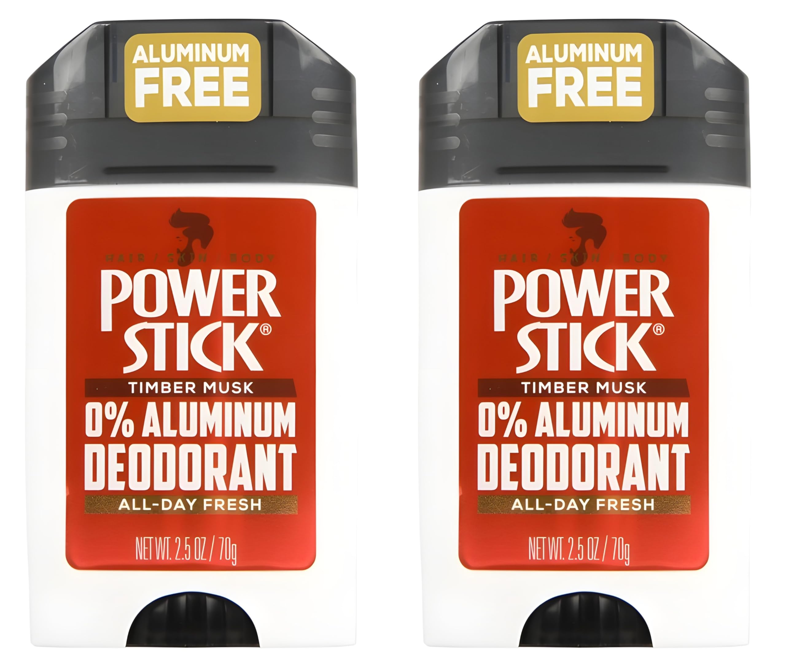 Power Stick aluminum-free label close-up highlights skin-friendly formula