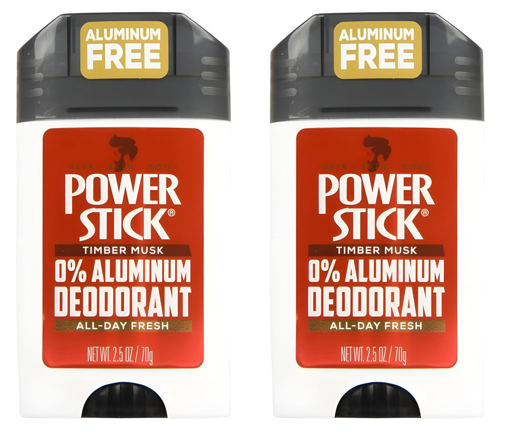 Power Stick aluminum-free label close-up highlights skin-friendly formula