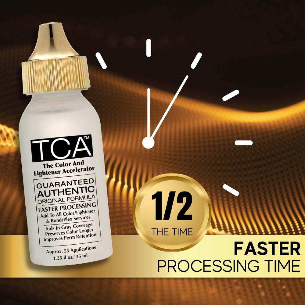 Powertools Processing Time boost illustrates time-saving during color services.