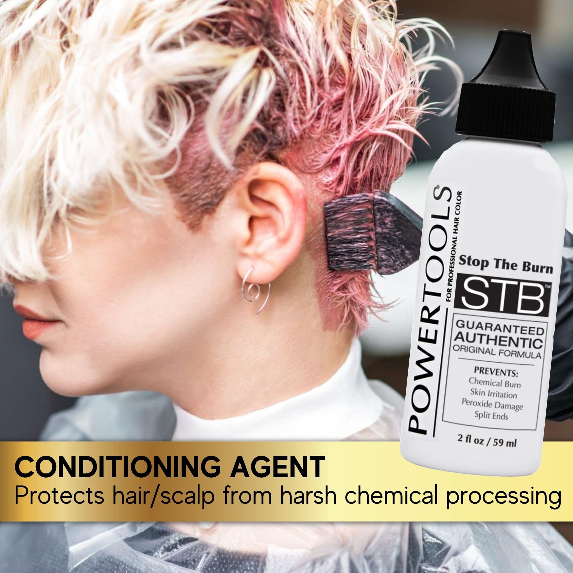 POWERTOOLS STB in action during color processing to protect hair