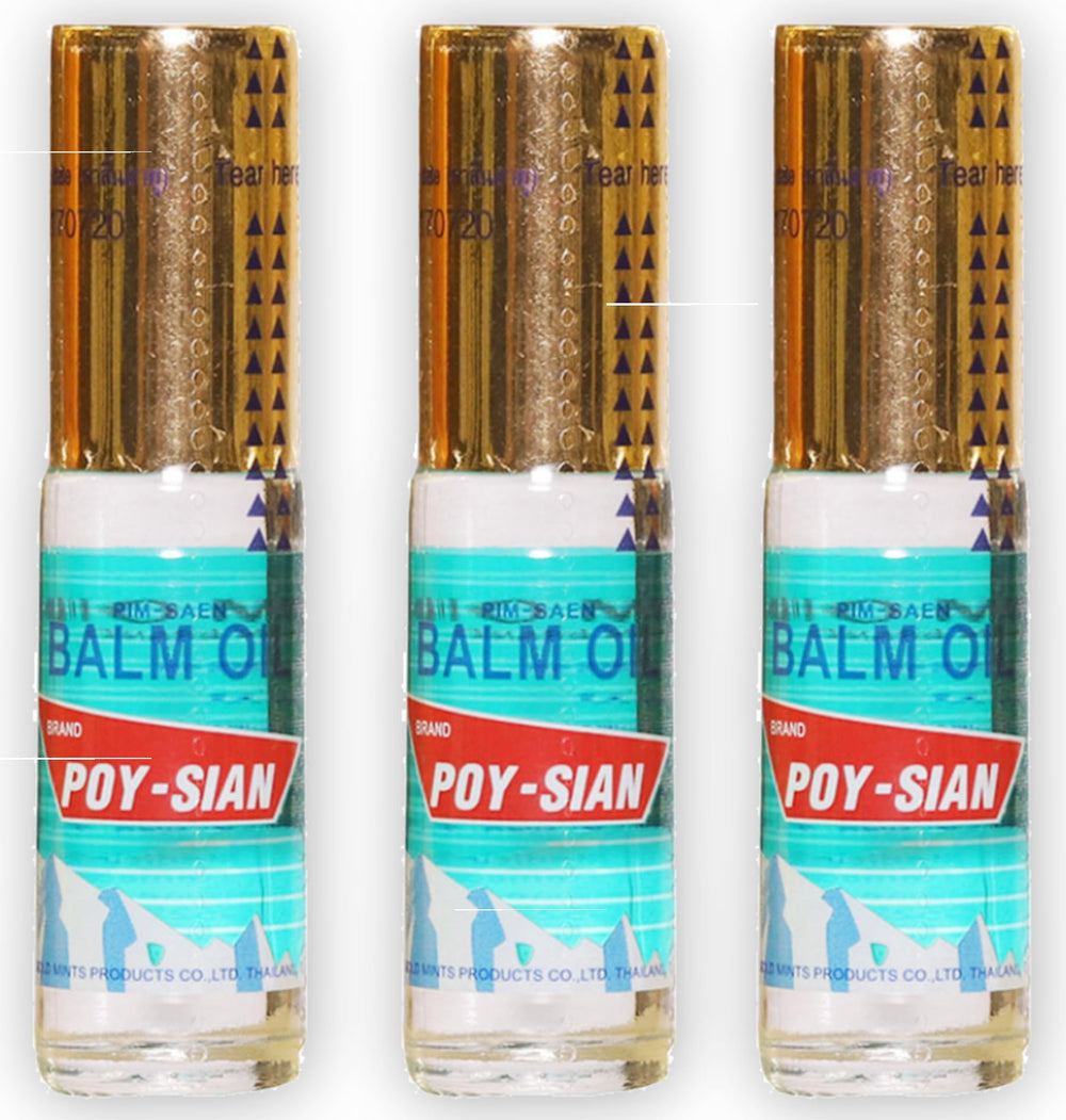POY-SIAN Thai PIM-Saen balm oil roll-on bottle close-up for easy application and comfort