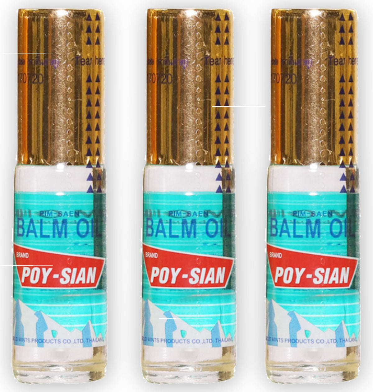 POY-SIAN Thai PIM-Saen balm oil roll-on bottle close-up for easy application and comfort