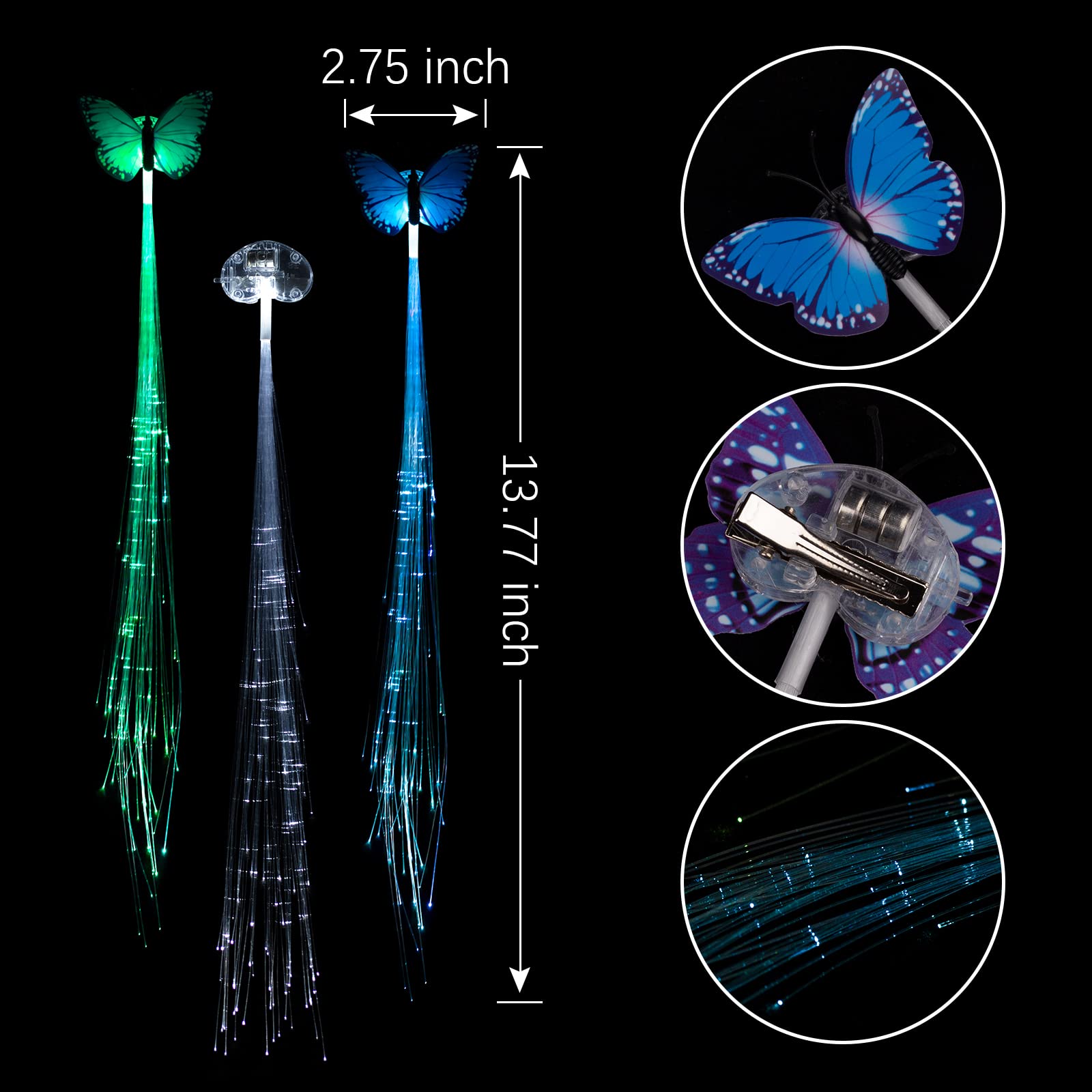 POZILAN fiber optic hair extension clip close-up for festival styling.