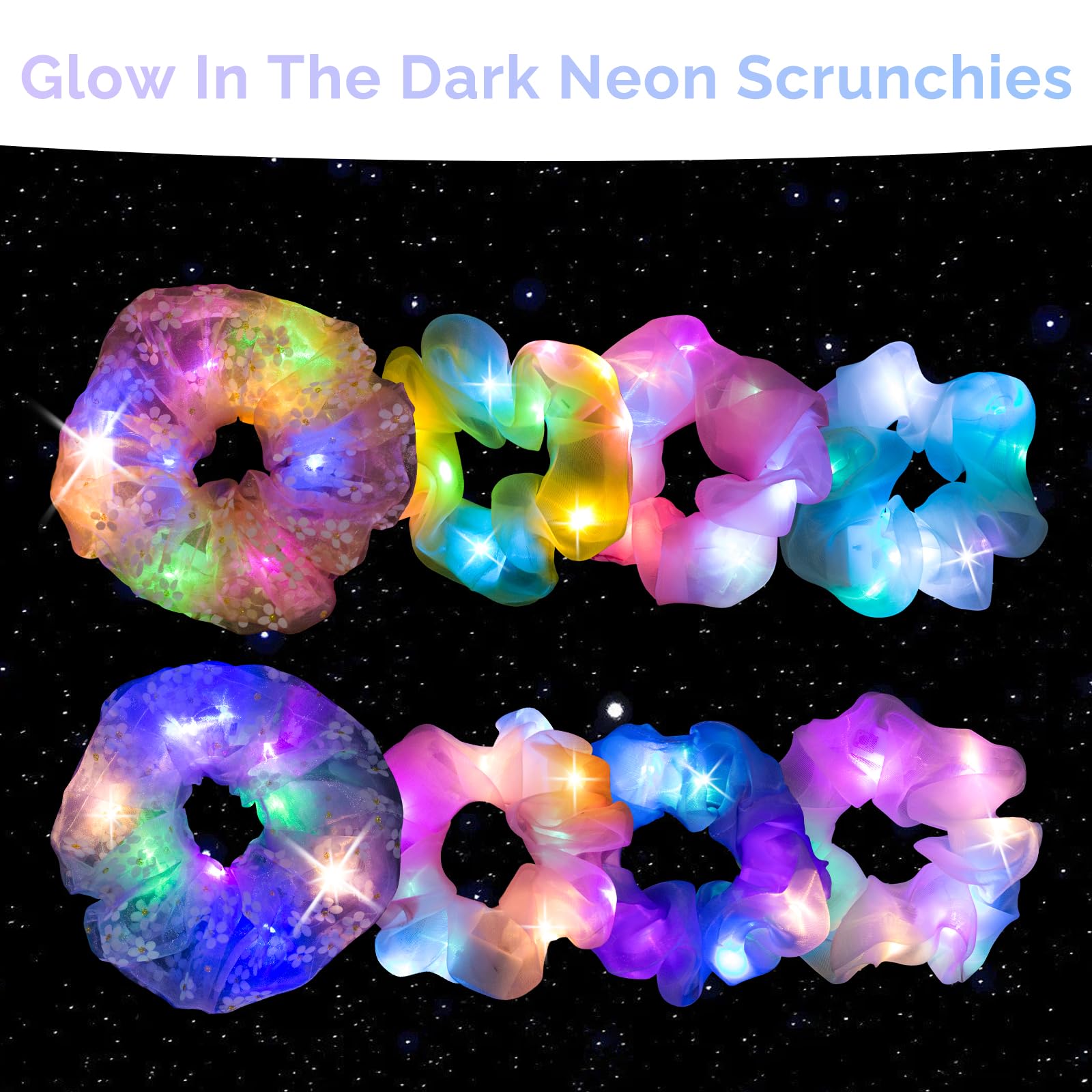 POZILAN LED scrunchies in blue purple orange offer versatile color modes.