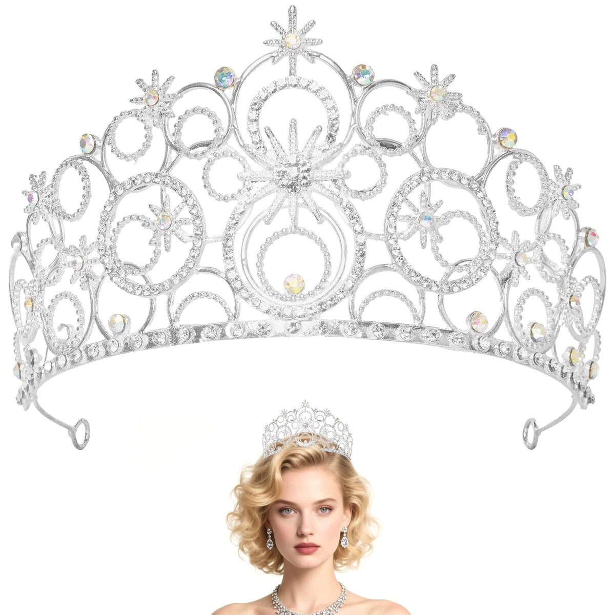 PPER-Jie Crystal Crowns front view with alloy crystals for Halloween glam.