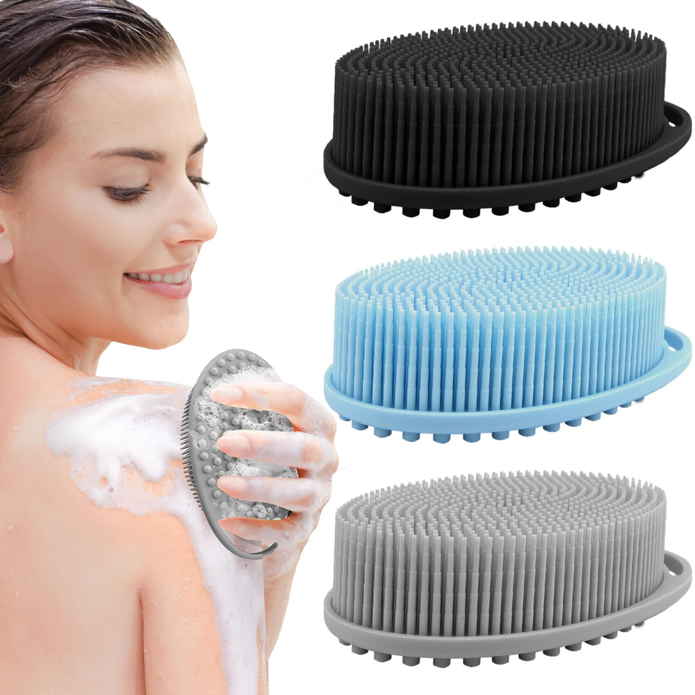 PQRUU 3-pack silicone body scrubber with deep-clean bristles for smoother skin.