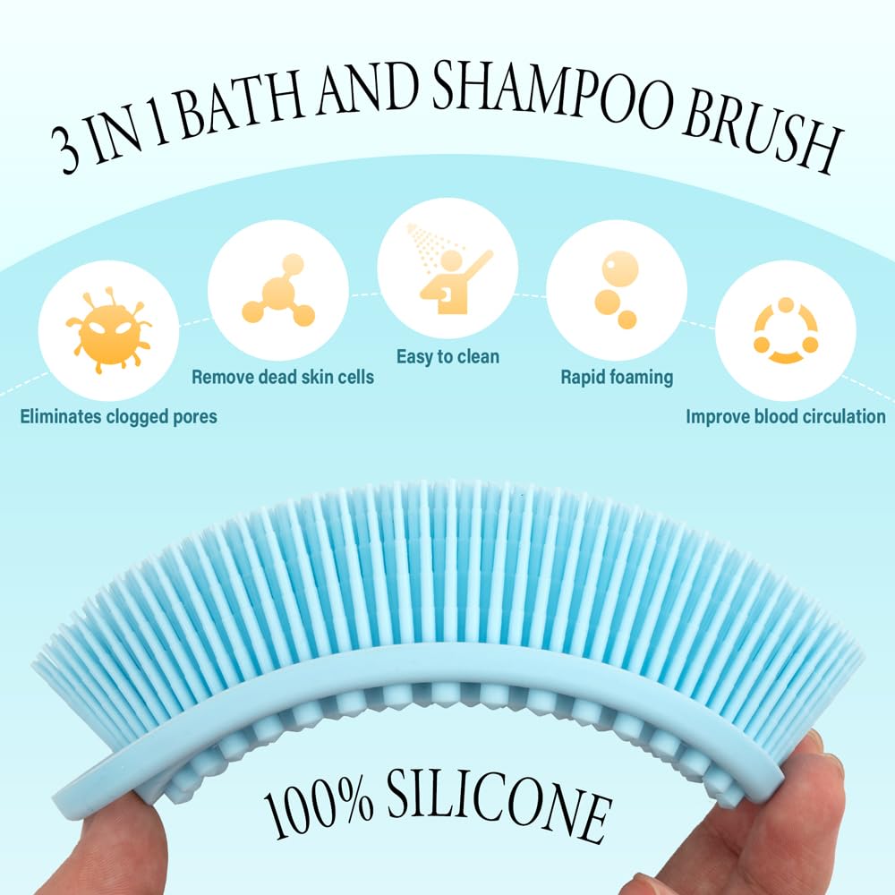 PQRUU silicone body scrubber soft-bristles for gentle cleansing on sensitive skin.