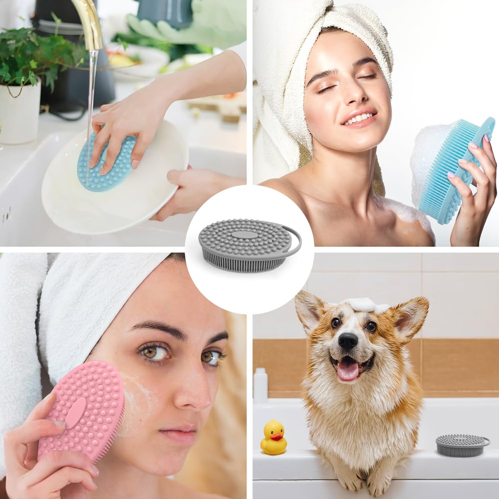 PQRUU silicone body scrubber kitchen-use versatility for dishes and kitchen cleanup.
