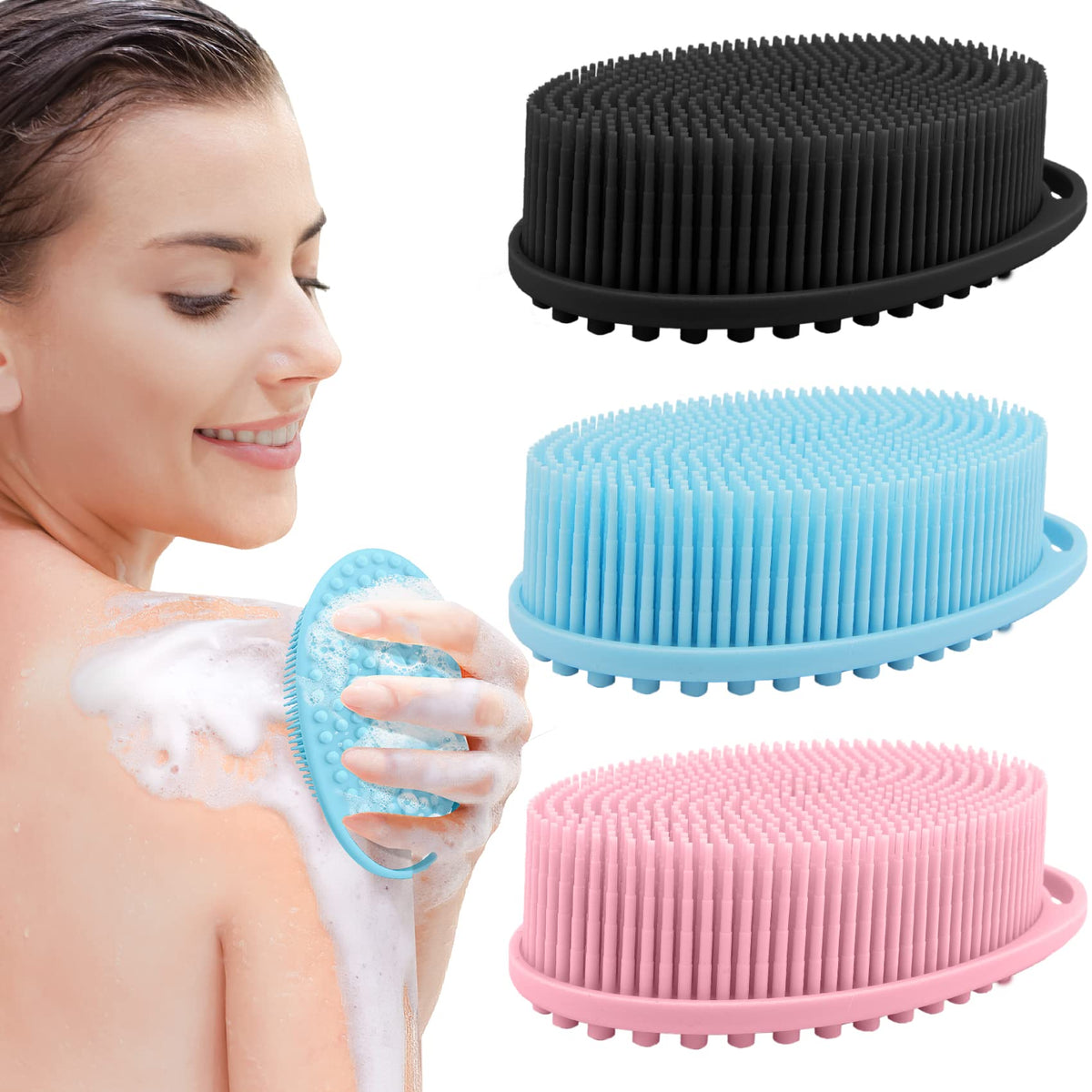 PQRUU 3-pack silicone body scrubber pack delivers thorough cleansing for all skin types.