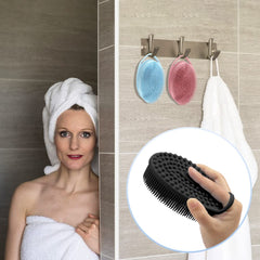 PQRUU silicone body scrubber hygienic design dries quickly and resists bacteria buildup.