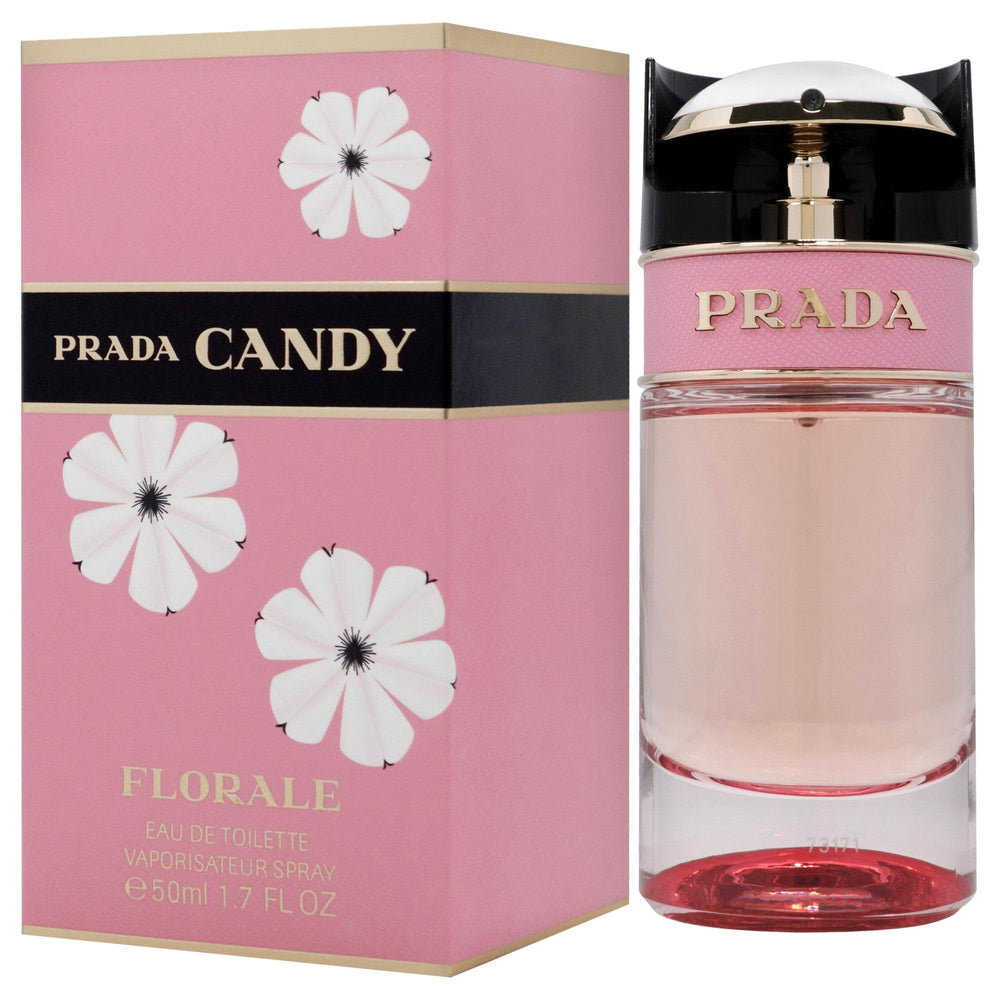 Prada Candy Florale artwork detail suggests floral ambiance for modern feminine styling.