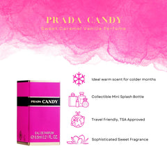 Prada Candy travel-size fragrance, compact design for portable use.