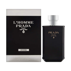 Prada L'Homme Intense bottle front view for confident daytime fragrance.