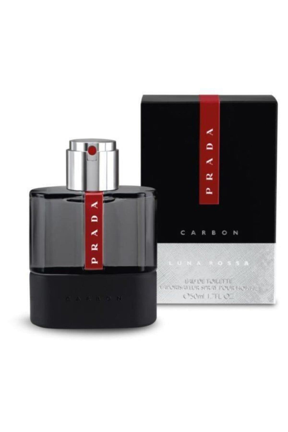 Prada Luna Rossa Carbon spray shot capturing the spritz moment.