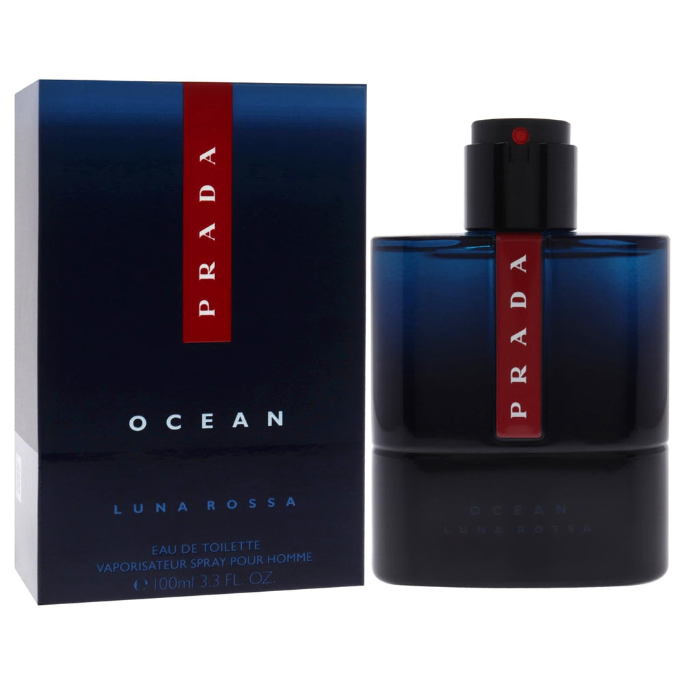 Prada Luna Rossa Ocean bottle on shelf suggests easy, everyday wardrobe compatibility.