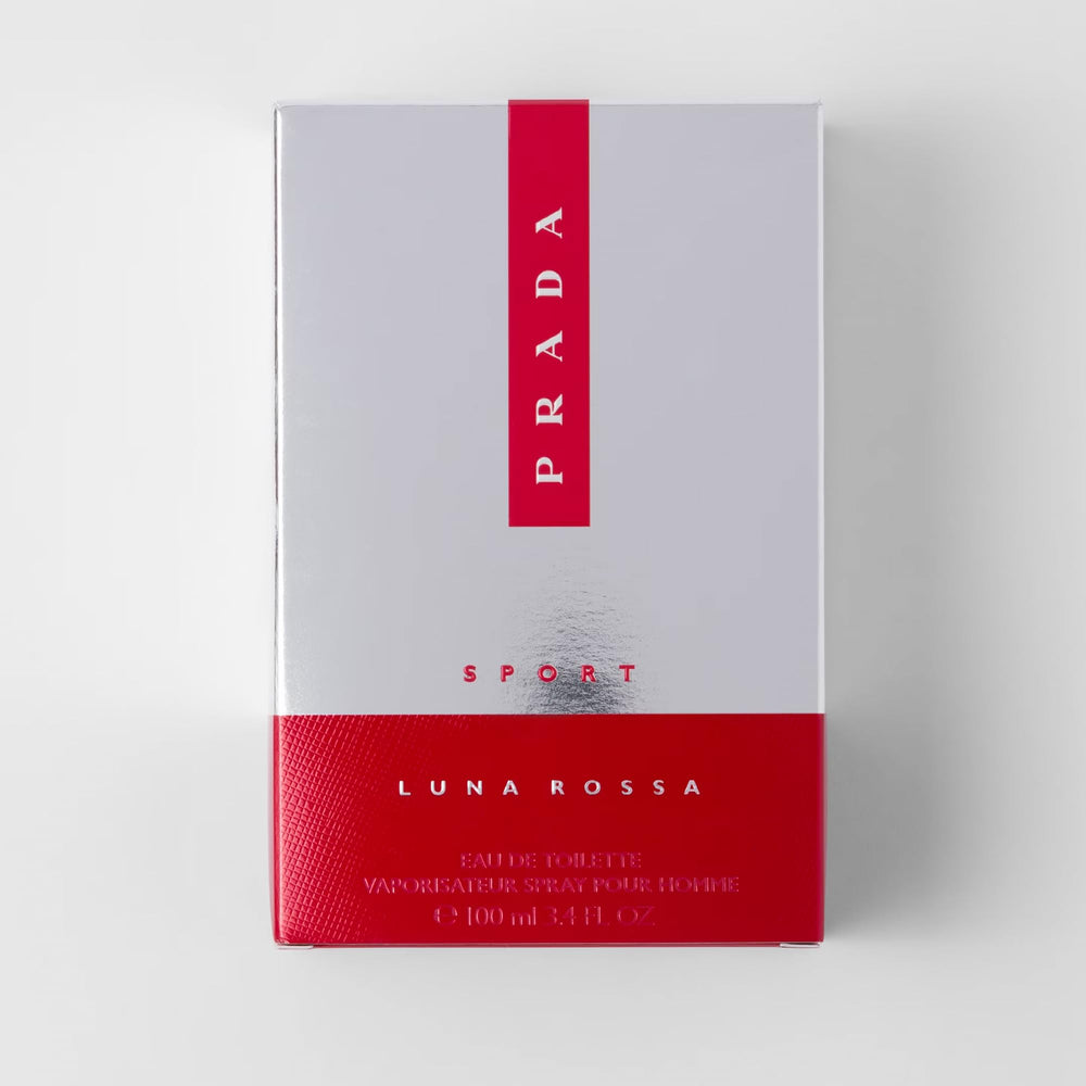 Prada Luna Rossa Sport angled bottle emphasizes aerodynamic silhouette for active lifestyles.