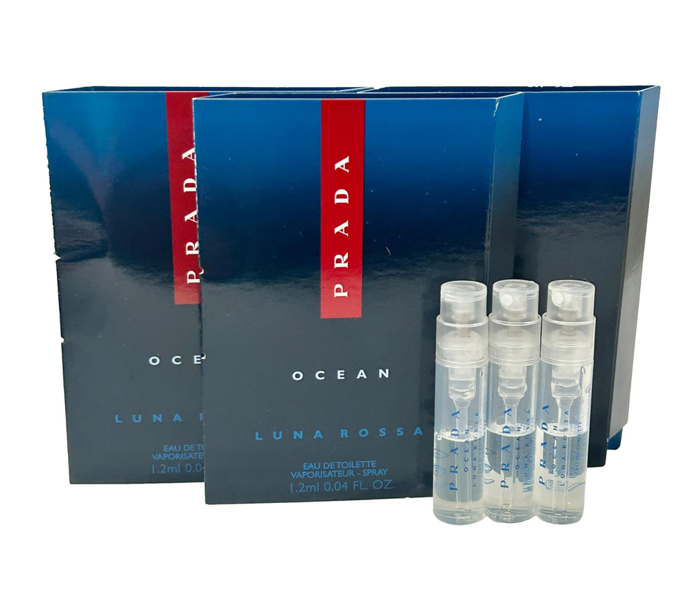 PRADA OCEAN Luna Rossa EDT sample bottle shows citrus-lavender notes for daily fragrance exploration.