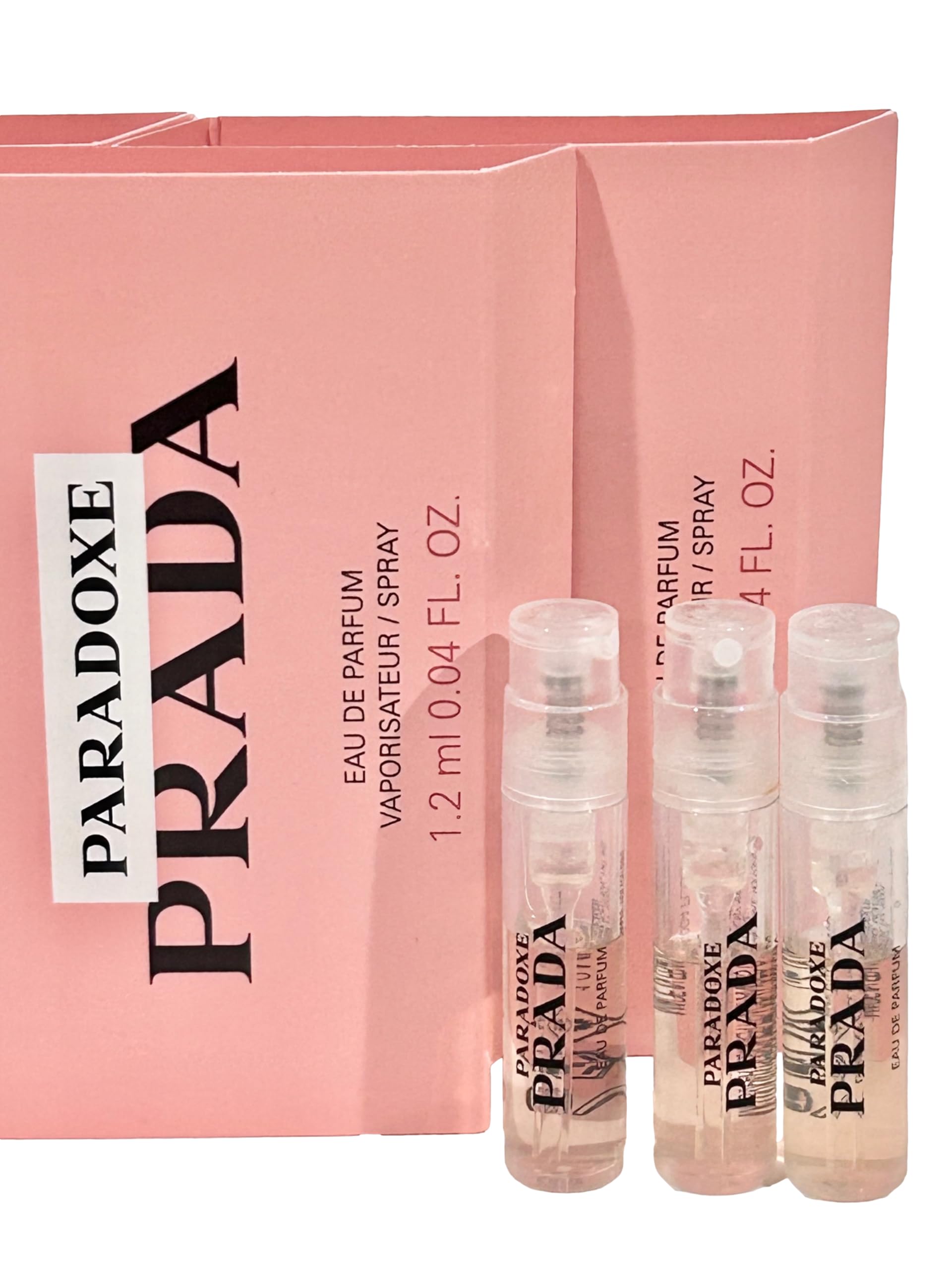 Prada Paradoxe women vial closeup highlights compact scent for quick refresh.