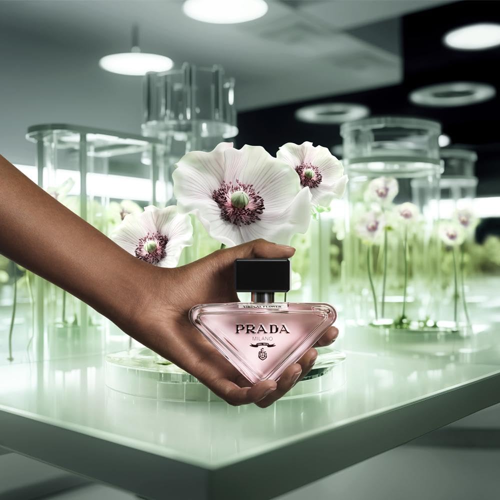 Prada Paradoxe Virtual Flower display setup suggests luxe gift-ready presentation