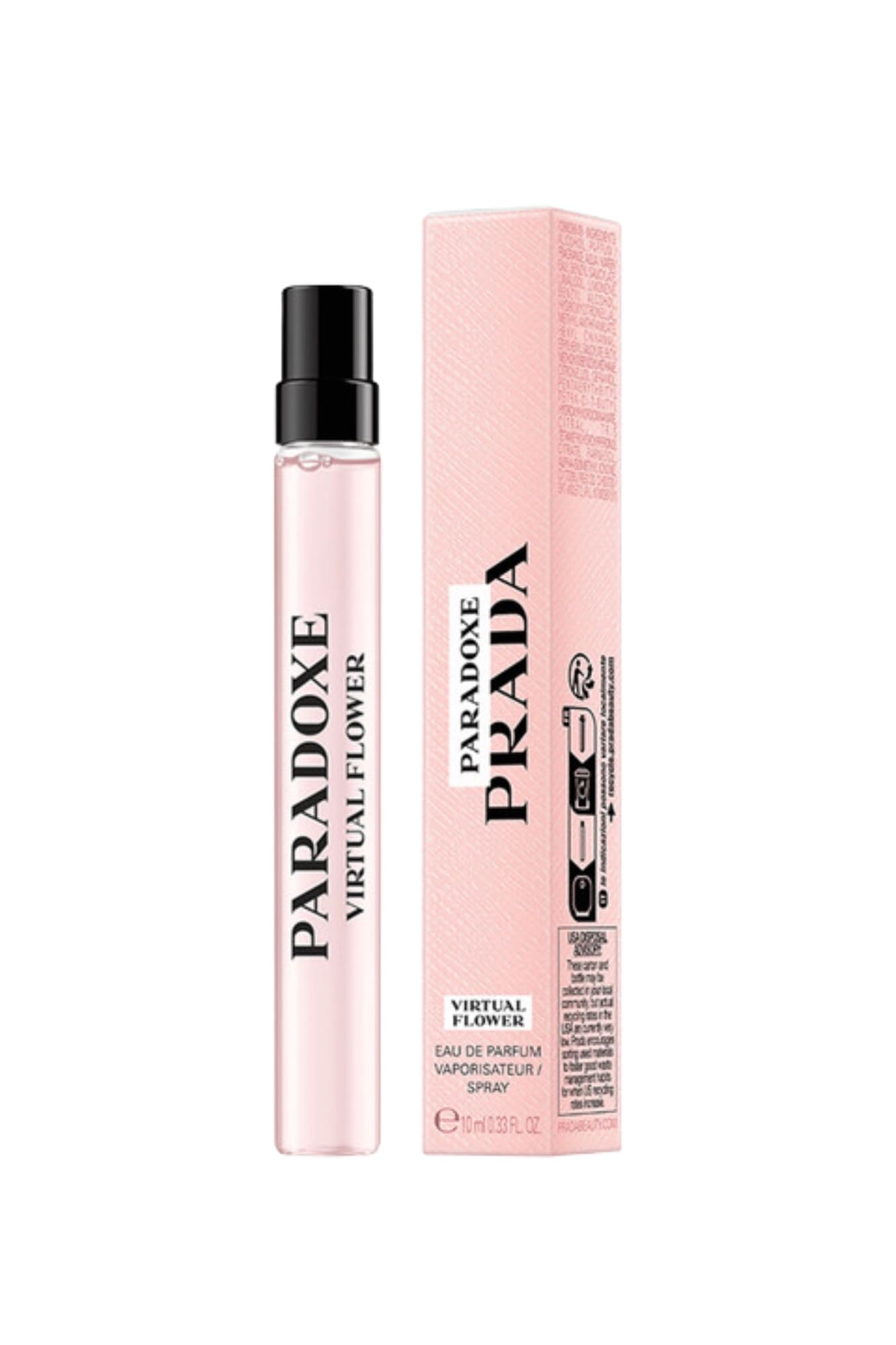 Prada Paradoxe mini travel spray showing an amber floral fragrance for daily refinement