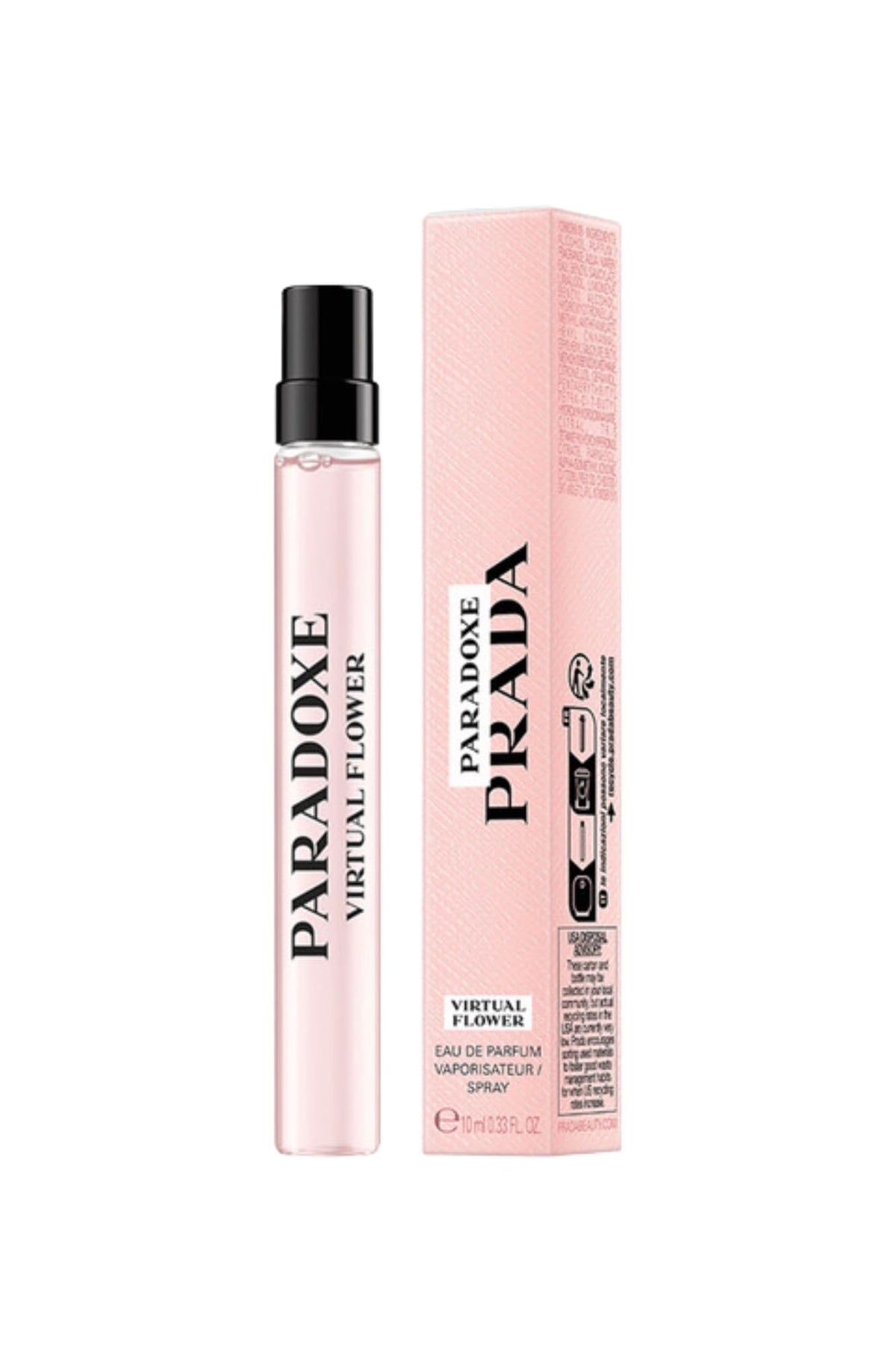 Prada Paradoxe mini travel spray showing an amber floral fragrance for daily refinement