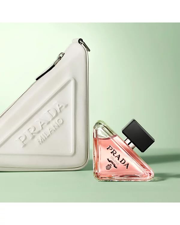 Prada Paradoxe woman silhouette evokes elegant evening allure.