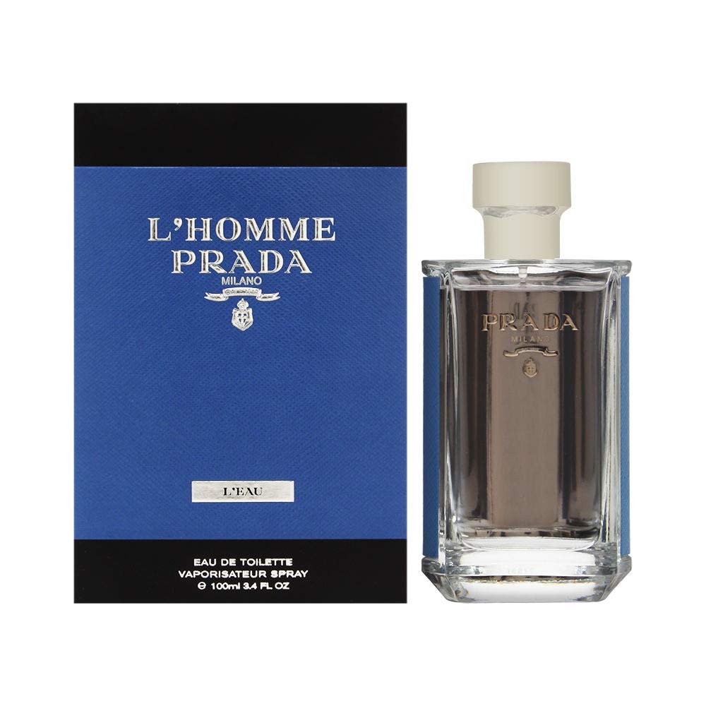 Prada L'Homme L'Eau bottle closeup, ideal for daily wear and confidence