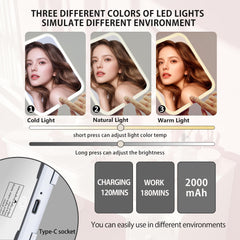 PRALENA Mermaid Shine Blue bag highlights LED mirror with adjustable brightness for precise lighting.