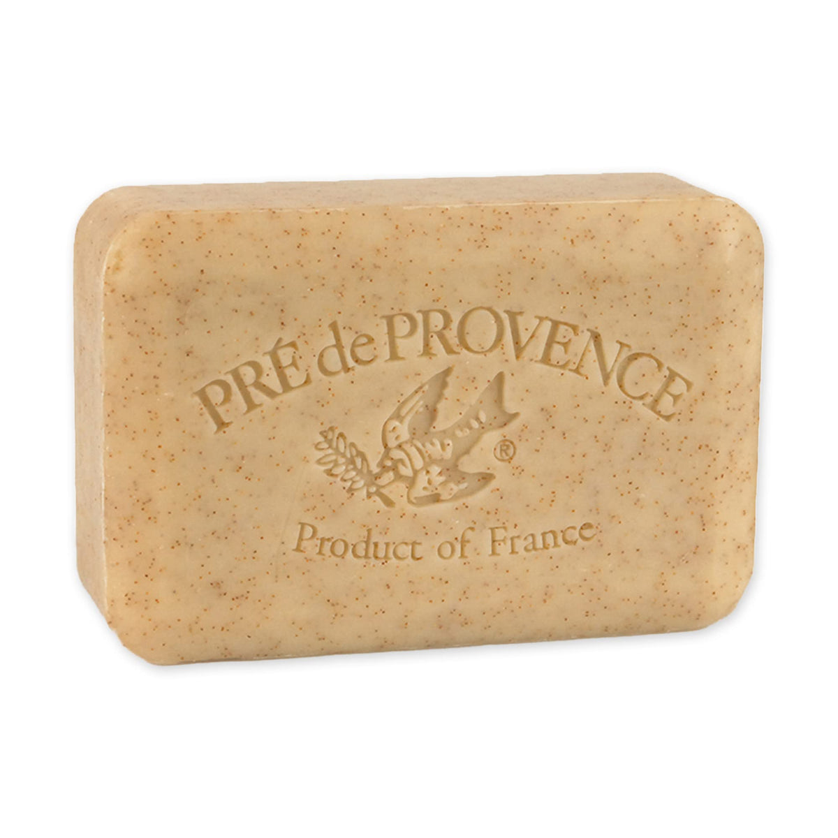 Jabón artesanal Pre de Provence con miel y almendra, barra lista para exfoliar suavemente la piel.