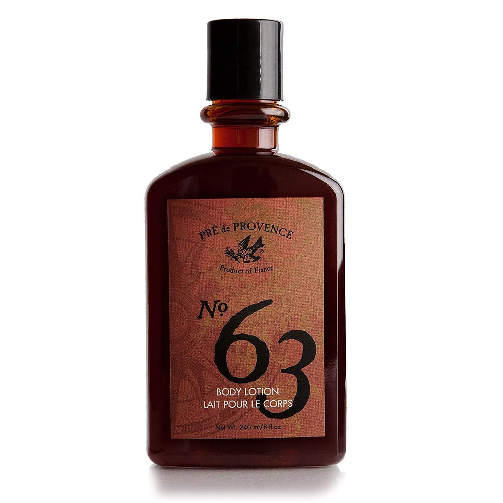 Pre de Provence No63 lotion bottle front showing premium packaging for daily moisturization