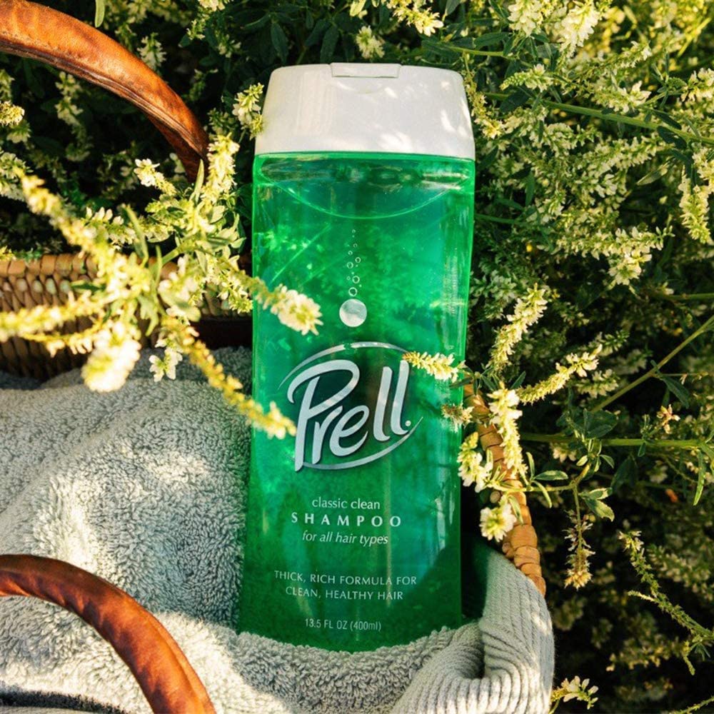 Prell 2-in-1 bottle front view presents recognizable packaging for quick shopping.