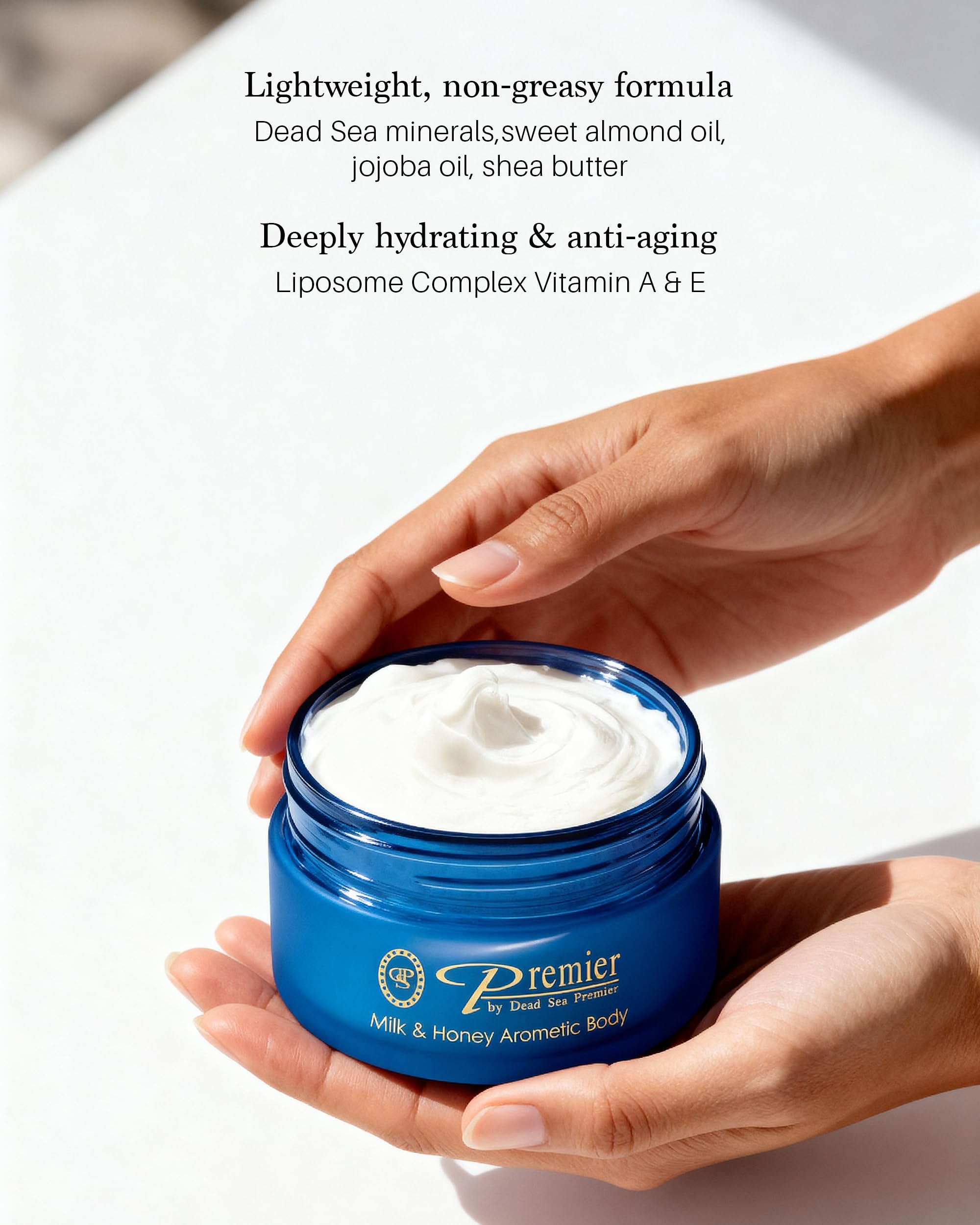 Premier Dead Sea Body Butter elbows and knees for smoother skin.